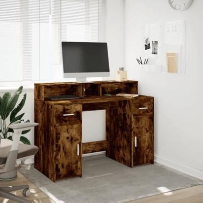Bureau met LED-verlichting 120x55x91 cm hout gerookt eikenkleur