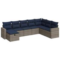 8-delige Loungeset met kussens poly rattan grijs - thumbnail