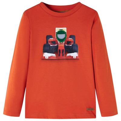 Kindershirt met lange mouwen racewagenprint 116 oranje