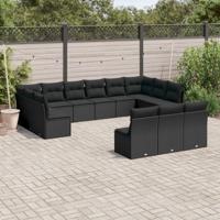 13-delige Loungeset met kussens poly rattan zwart - thumbnail