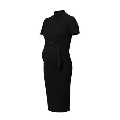 Supermom ribgebreide zwangerschapsjurk met plooien zwart Supermom ribgebreide zwangerschapsjurk met plooien zwart