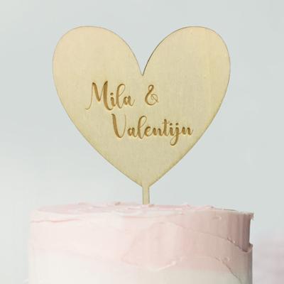 Houten taarttopper hart met namen