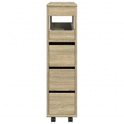 Badkamerkast smal met wielen bewerkt hout sonoma eikenkleurig
