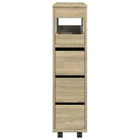 Badkamerkast smal met wielen bewerkt hout sonoma eikenkleurig - thumbnail