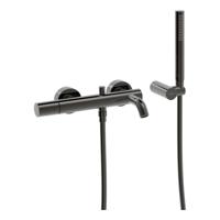 Badmengkraan Tres Study Exclusive Rond met Omstel en Handdoucheset met Staafhanddouche Metallic Zwart Tres - thumbnail