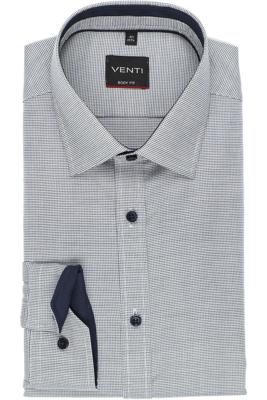Venti Heren Overhemd Blauw Dobby Kent Body Fit