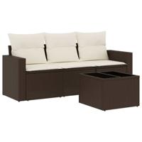 4-delige Loungeset met kussens poly rattan bruin - thumbnail