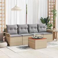 Tuinbankenset met kussen 5 pcs Beige poly rattan - thumbnail