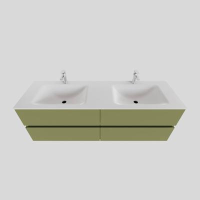 Badkamermeubel Solid Surface BWS Oslo 200x46 cm Mat Groen Wasbak Dubbel (2 kraangaten, 4 lades)
