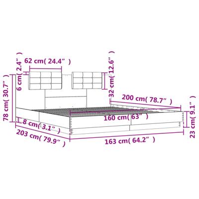 Bedframe met hoofdbord en LED sonoma eikenkleurig 160x200 cm