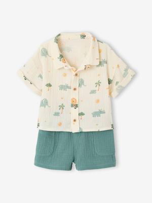 Babyset overhemd short babyjongen smaragdgroen Babyset overhemd short babyjongen smaragdgroen