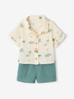 Babyset overhemd short babyjongen smaragdgroen - thumbnail