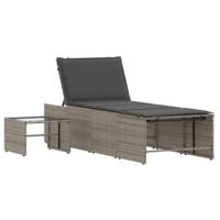 Ligbedden 2 st met tafel poly rattan grijs - thumbnail