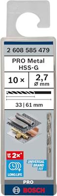 Bosch Accessories 2608585479 2608585479 HSS Metaal-spiraalboor 2.7 mm Gezamenlijke lengte 61 mm Geslepen DIN 338 Cilinderschacht 10 stuk(s)