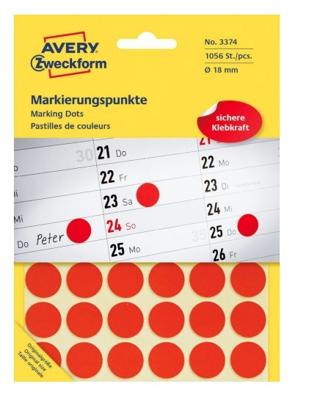 Avery Ronde etiketten diameter 18 mm, rood, 1.056 stuks