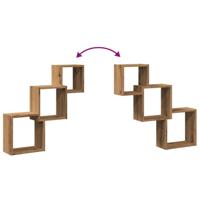Wandplanken kubus 68x15x68cm bewerkt hout artisanaal eikenkleur - thumbnail