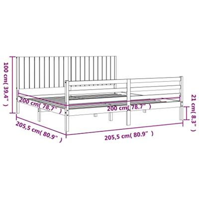 Bedframe met hoofdbord massief hout 200x200 cm