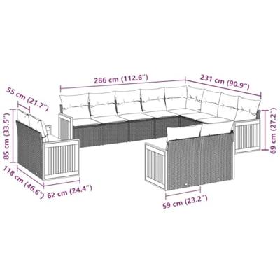12-delige Loungeset met kussens poly rattan zwart
