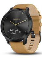 Garmin vívomove HR, Hybrid Smartwatch for Men and Women, Black with Tan Suede Band - thumbnail