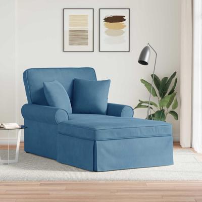 Chaise Lounge met Rok Blauw 91 x 157 x 91 cm Geribbelde Stof Chaise Lounge met Rok Blauw 91 x 157 x 91 cm Geribbelde Stof