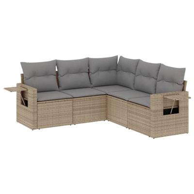 5-delige Loungeset met kussens poly rattan beige - thumbnail