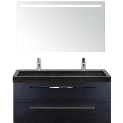 Seville Badmeubelset 120 cm - 2 Laden Black Oak - Wastafel Lucca Enkel met Sence Spiegel
