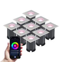 Set van 9 Smart Grondspots buiten - Vierkant - 5,5 Watt 345 lumen - RGBWW - Wifi + Bluetooth - Bestuurbaar via app - IP65 - Google Home, Amazon Alexa en Siri - RVS - thumbnail