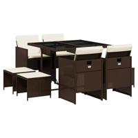 9-delige Tuinset met kussens poly rattan bruin - thumbnail