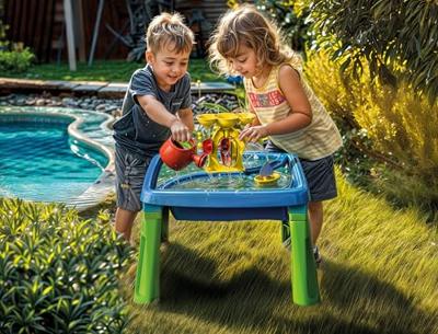 Dolu zand-watertafel + accessoires blauw/groen