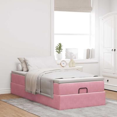 Ottoman bed met matras 90x190cm fluweel roze
