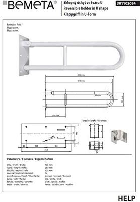 Handgreep U-Vorm Vouwbaar Sapho Handicap 81,3 cm Wit