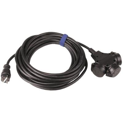 Rubber verlengsnoer 10M zwart 3-voudige contactdoos en zware rubberkabel H07RN-F 3 x 2,5mm