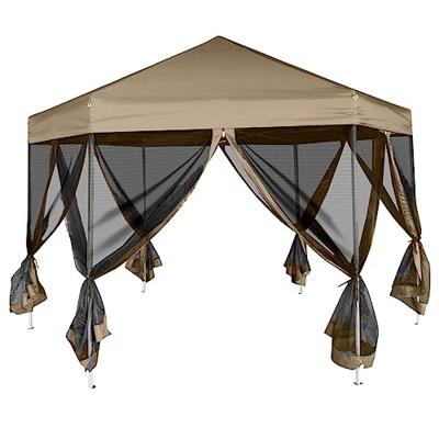 VidaXL Partytent met wanden zeshoekig 3,6x3,1 m taupe 220 g/m² - thumbnail