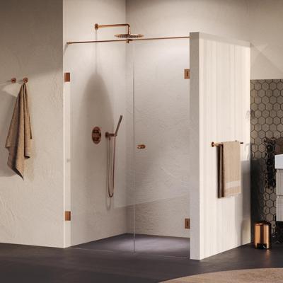 BRAUER Void Carving nisdeur 2-delig helder glas 130x200 omkeerbaar met draaideur 60 aan muur incl. glascoating PVD koper geborsteld BRAUER Void Carving nisdeur 2-delig helder glas 130x200 omkeerbaar met draaideur 60 aan muur incl. glascoating PVD koper geborsteld