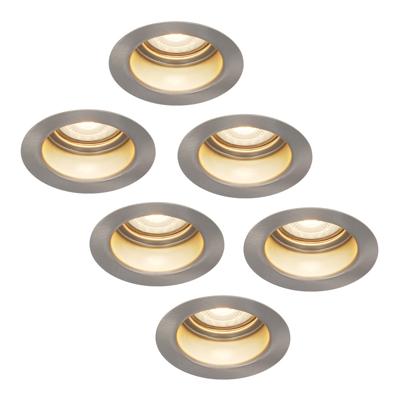 Set van 6 Mari - LED platte inbouwspots met lage inbouwdiepte - 6 Watt 570 Lumen - 2700K Warm wit - GU10 LED Module - Verzonken - Dimbaar - Rond - IP65 waterdicht - RVS