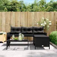 Tuinbank met tafel en kussens L-vormig poly rattan zwart - thumbnail