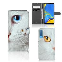 Samsung Galaxy A7 (2018) | Telefoonhoesje | Met pasjeshouder | Witte Kat - thumbnail