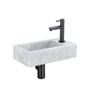 Saniclass Fuente fonteinset - 40x22 - 1 kraangat - rechts - marmer - fonteinkraan zwart mat - wit SW696235/SW696205/SW696215/SW728223 - thumbnail