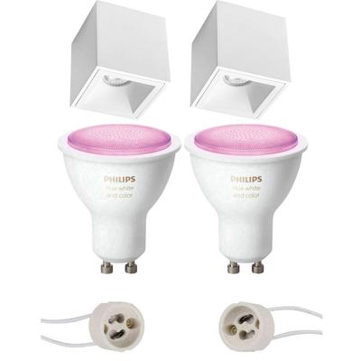 Pragmi Cliron Pro - Opbouw Vierkant - Mat Wit - Verdiept - 90mm - Philips Hue - Opbouwspot Set GU10 - White and Color Ambiance - Bluetooth