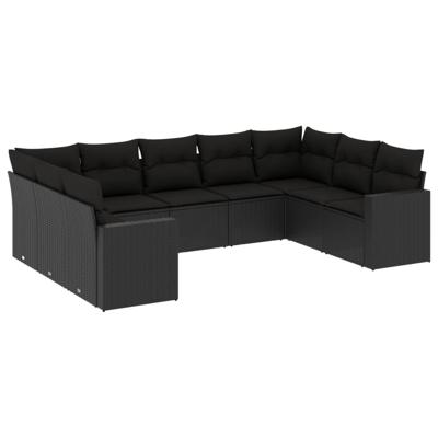 10-delige Loungeset met kussens poly rattan zwart - thumbnail