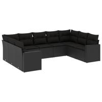 10-delige Loungeset met kussens poly rattan zwart - thumbnail