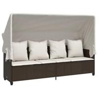 Ligbed met luifel en kussens poly rattan bruin - thumbnail