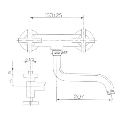 Wastafelmengkraan Sapho Axia 2-kruisgreep Uitloop Gebogen 20.7 cm Chroom