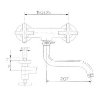 Wastafelmengkraan Sapho Axia 2-kruisgreep Uitloop Gebogen 20.7 cm Chroom - thumbnail