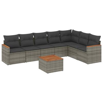7-delige Loungeset met kussens poly rattan grijs