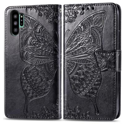 Butterfly Love bloemen reliëf horizontale Flip lederen case voor Galaxy Note10 Pro met houder & kaartsleuven & portemonnee & Lanyard (zwart)