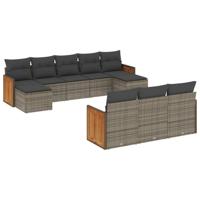 11-delige Loungeset met kussens poly rattan grijs - thumbnail