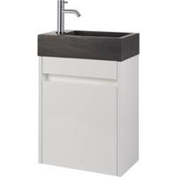 Saqu Florence voorgemonteerd fonteinmeubel in Glanzend wit met natuurstenen fontein links - thumbnail