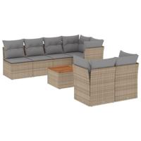 8-delige Loungeset met kussens poly rattan beige - thumbnail