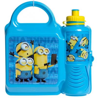 Stor broodtrommel met drinkfles Minions blauw/geel 2 delig Stor broodtrommel met drinkfles Minions blauw/geel 2 delig